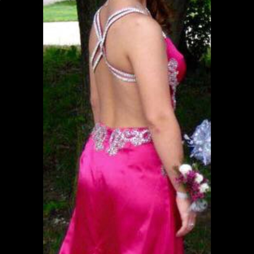 Pink backless prom dress